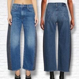 MOTHER Superior Lil Half-Pipe Flood Barrel Leg Jeans In Black & Blue Size 28